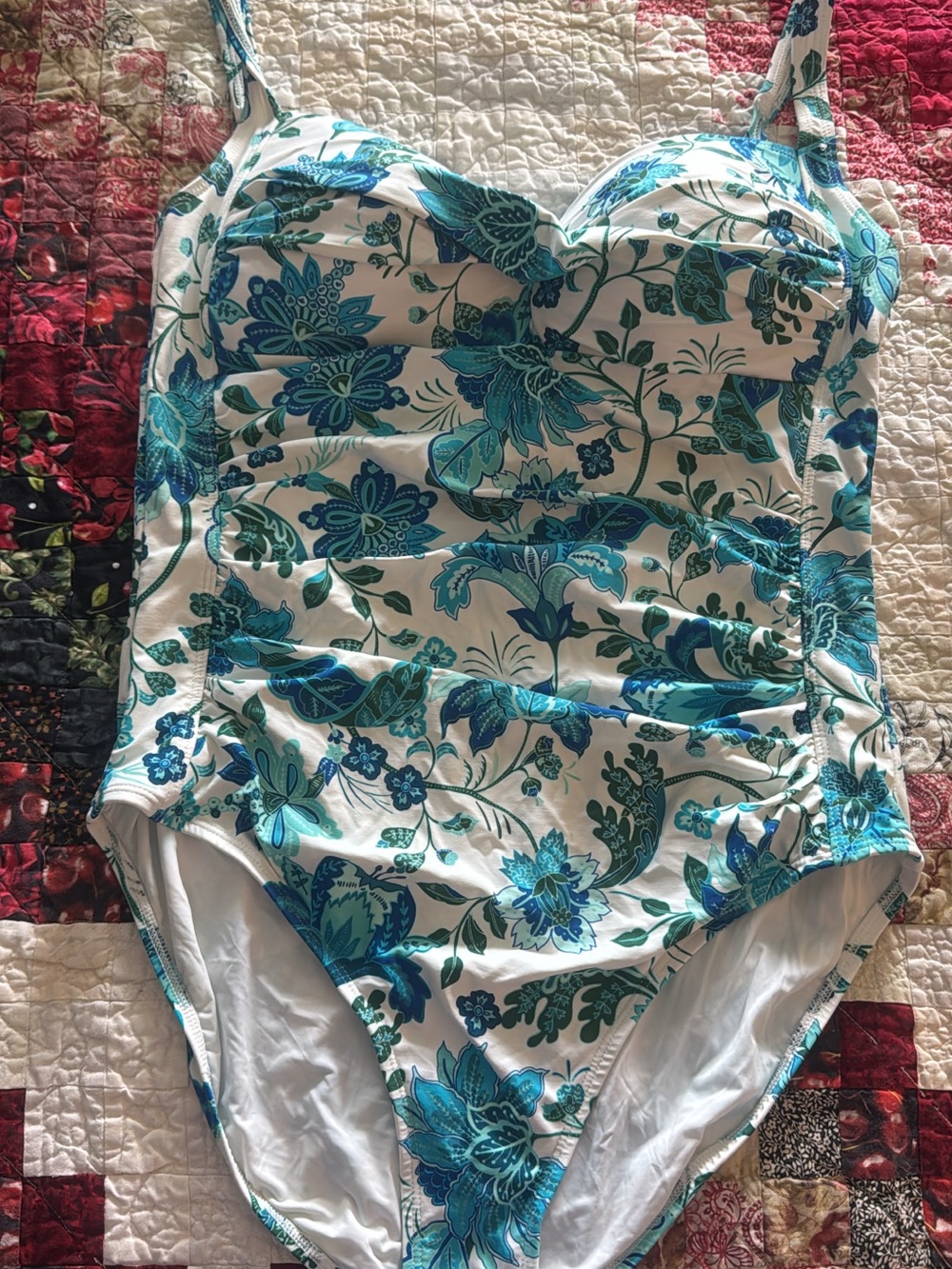 Floral One-Piece Swimsuit in Teal & Blue